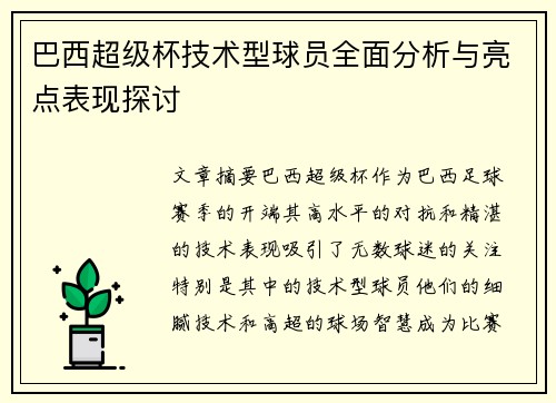 巴西超级杯技术型球员全面分析与亮点表现探讨