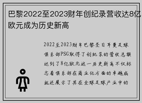 巴黎2022至2023财年创纪录营收达8亿欧元成为历史新高